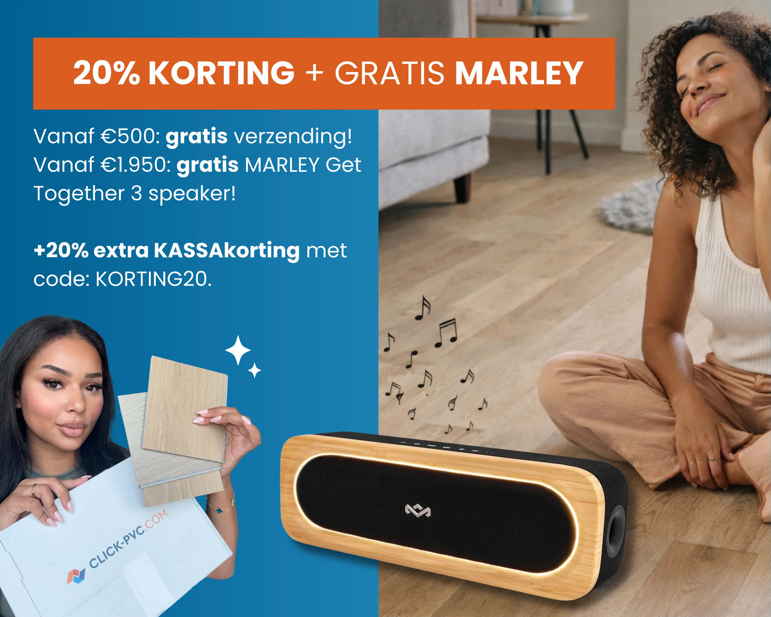 KORTINGEN TOT 40% + GRATIS MARLEY-speaker + 20% EXTRA kassakorting!